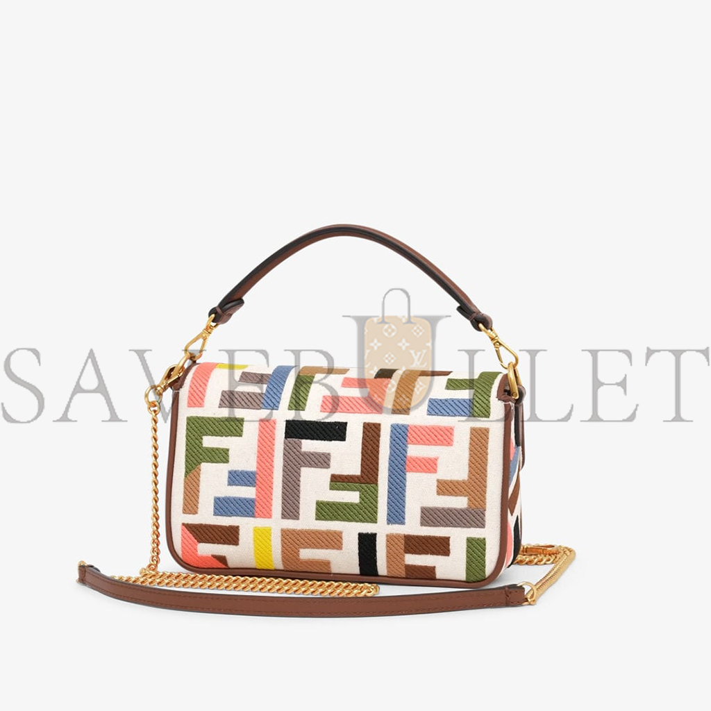 F**di baguette mini canvas bag with multicolour ff embroidery 8bs017anh4f1pj4 (20*13*5cm)